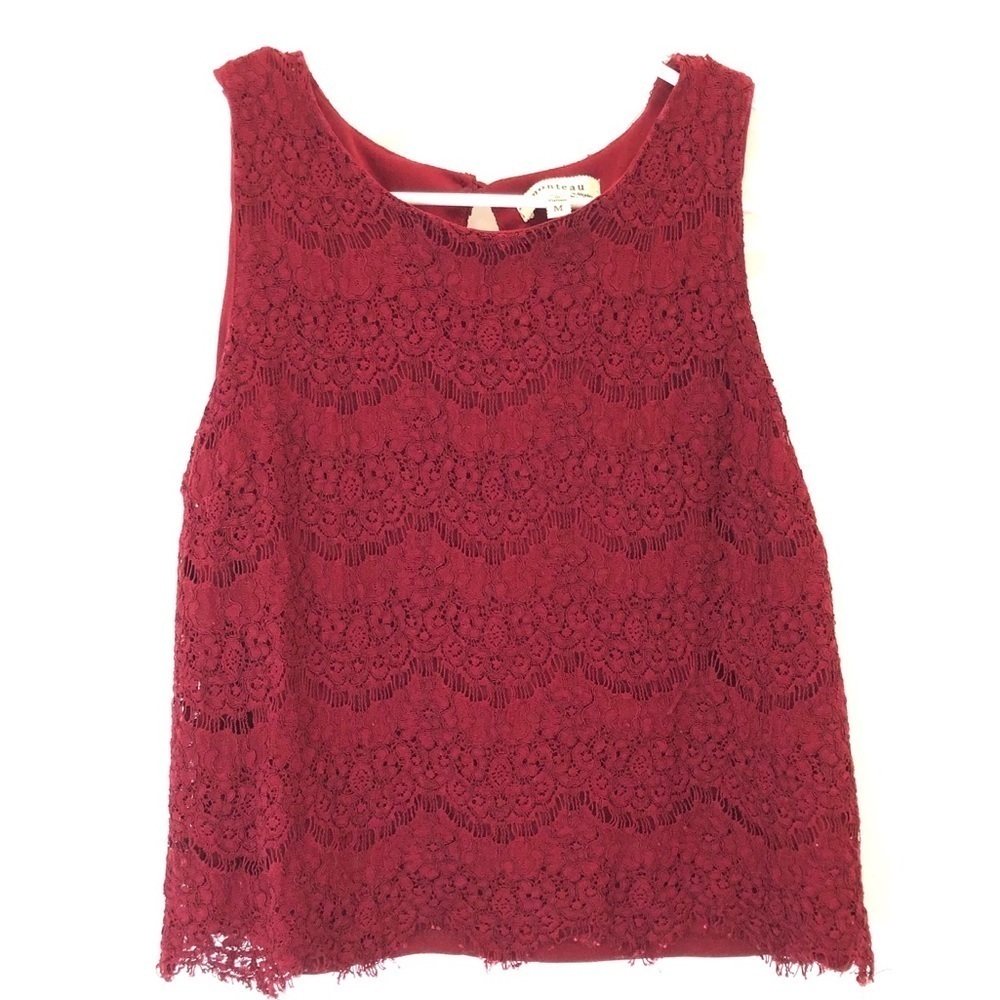 2/$15 Monteau - Red Lace Sleeveless Blouse Top – Size M